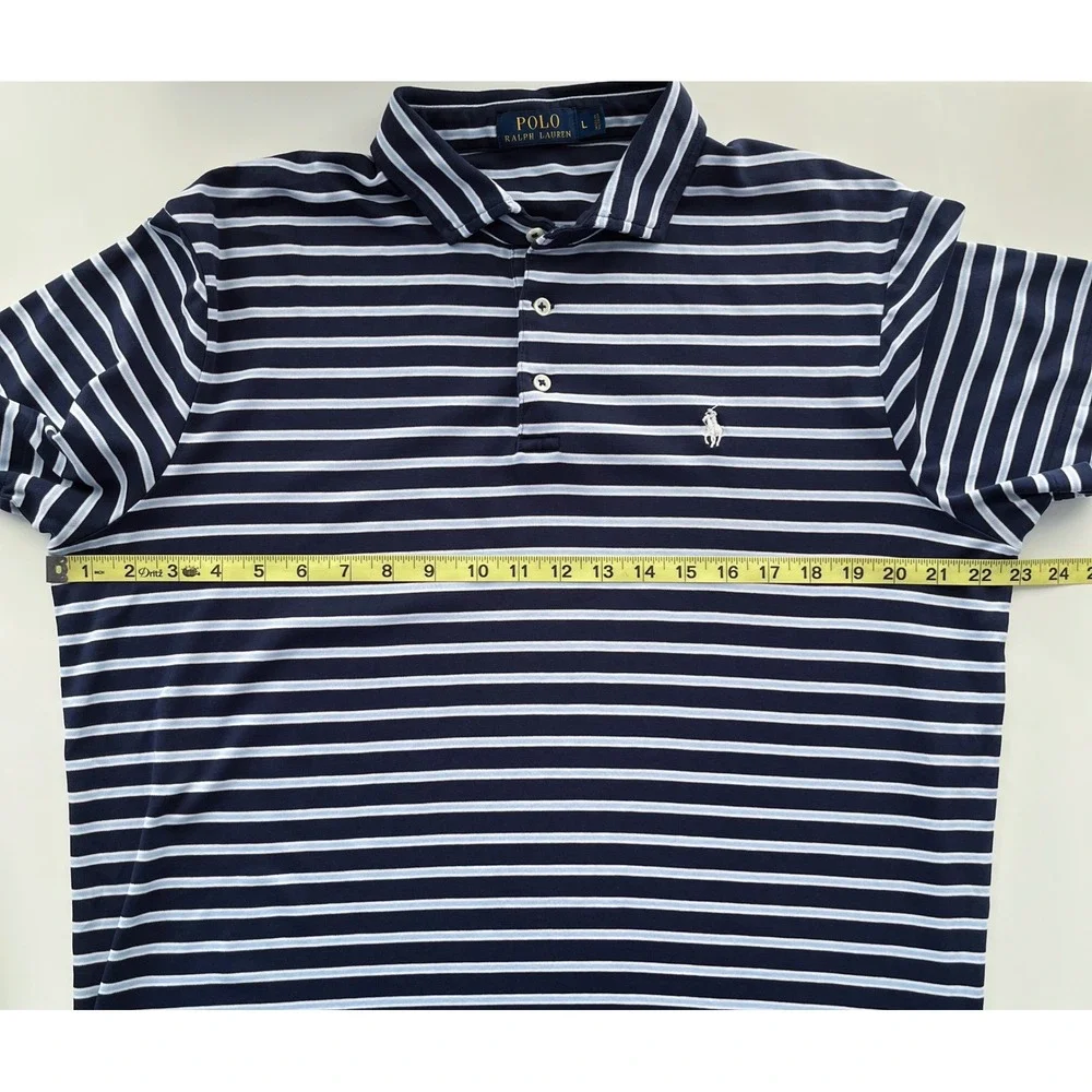 Polo Ralph Lauren Short Sleeve Striped Polo‎ Shirt Mens Large Navy Blue White